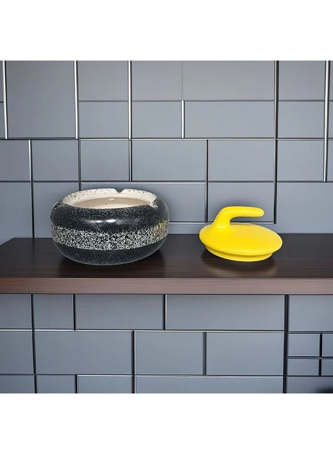 منفضة سجائر خزفية فاخرة بتجعيدات وغطاء أصفر للاستخدام الداخلي والخارجي بتصميم فريد - Image 5